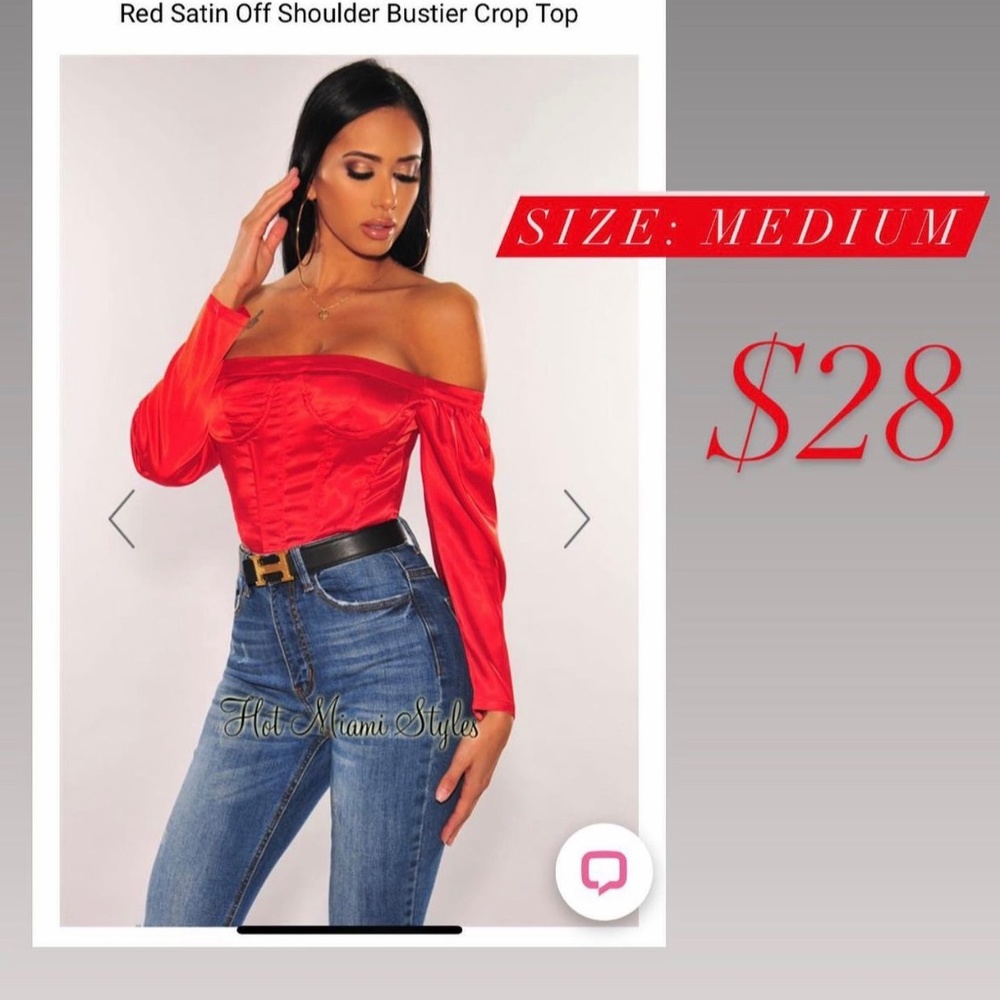 Red Satin Off Shoulder Bustier Crop Top